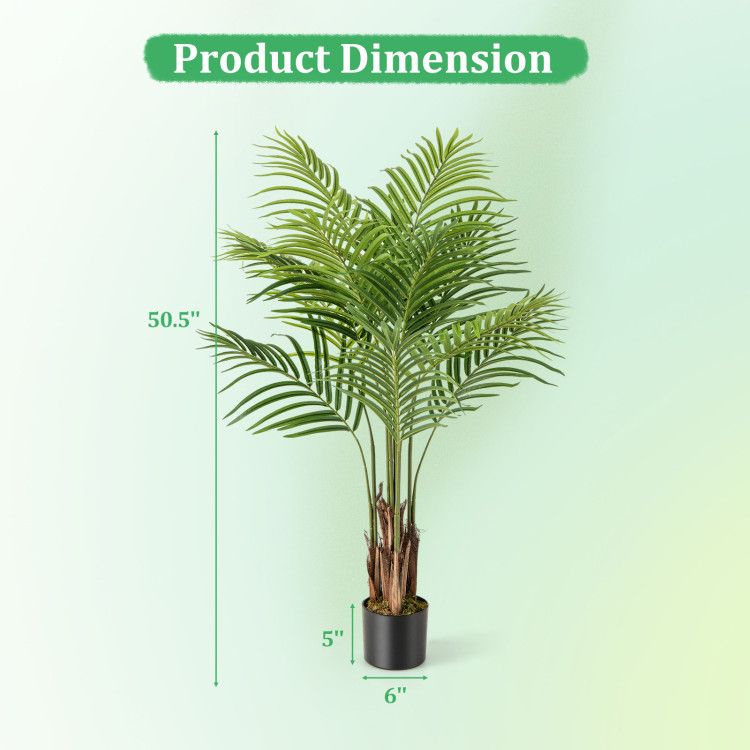 Artificial palm trees for home decor with green leaves in black pot measuring 50.5 inches tall