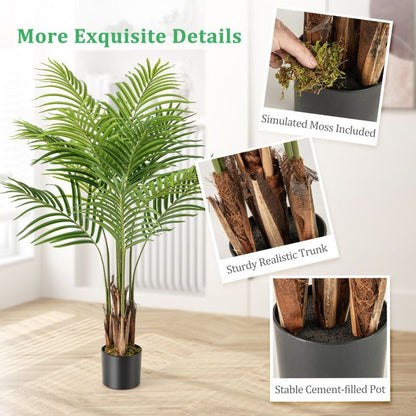 Artificial palm trees for home decor with simulated moss, sturdy realistic trunk, and stable cement-filled pot