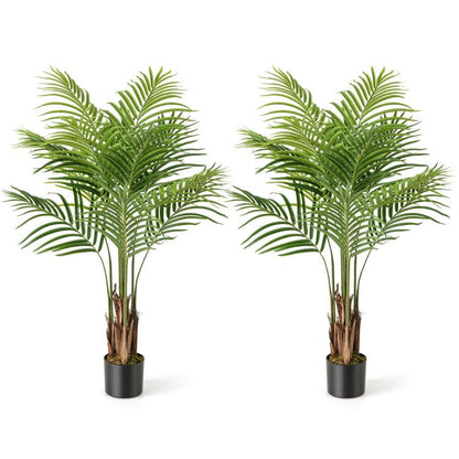 Pair of artificial palm trees for home decor in black pots with lush green leaves from FauxMart.com