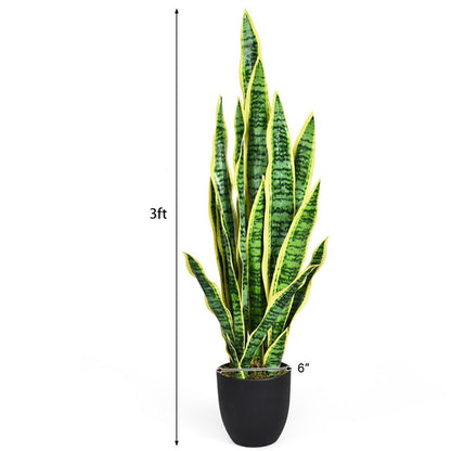 3ft Tall Artificial Snake Plant Decor in Black Pot for Home or Office Decoration