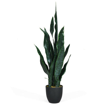 Tall artificial snake plant decor in a black pot for stylish home or office arrangements