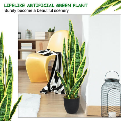 Lifelike artificial snake plant decor in a black pot, perfect for enhancing any indoor space