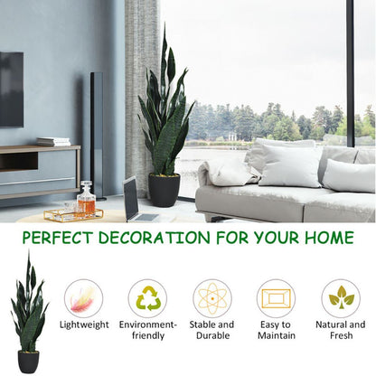Artificial snake plant decor in a modern living room, perfect for adding greenery without maintenance