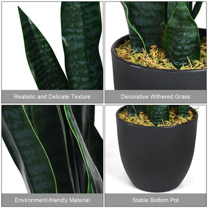 Artificial snake plant decor with realistic leaves and a stylish black pot for home or office decoration