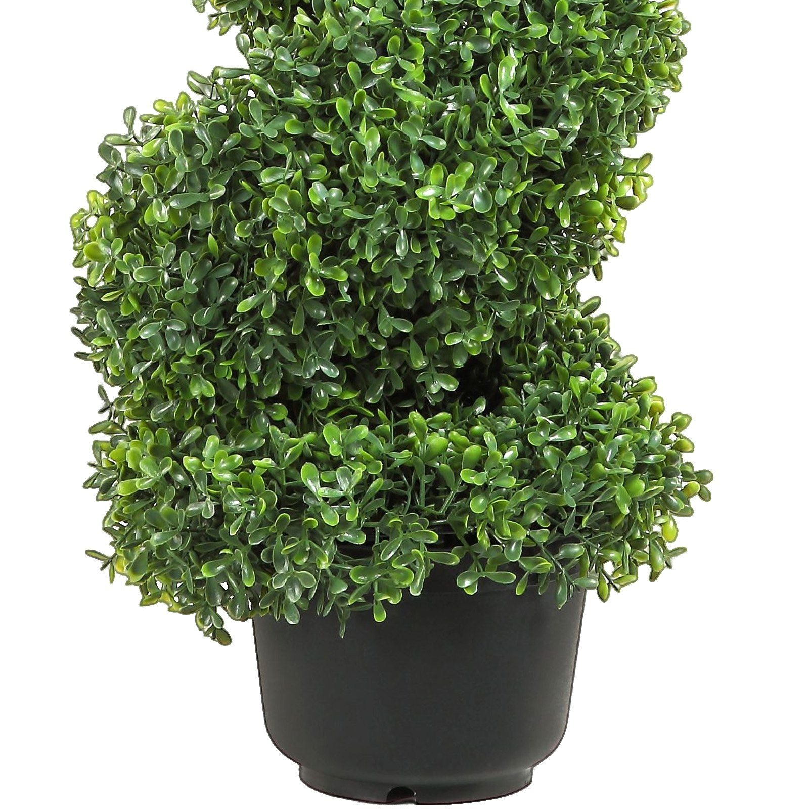 Artificial spiral topiary in a black pot, adding elegance to any indoor or outdoor space