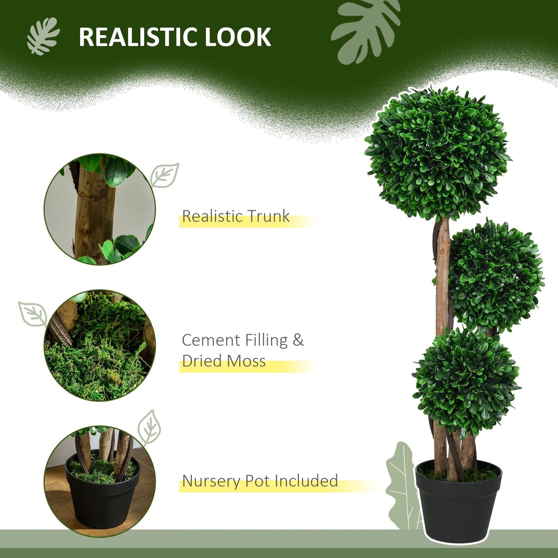 Artificial topiary plant with a realistic trunk and decorative cement filling for indoor decor