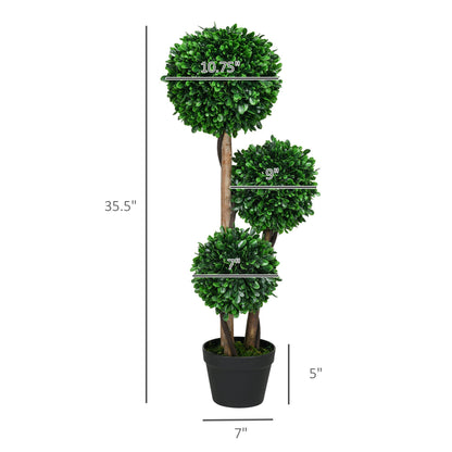 Artificial topiary tree 3ft with three lush green spheres on a decorative pot for indoor decor