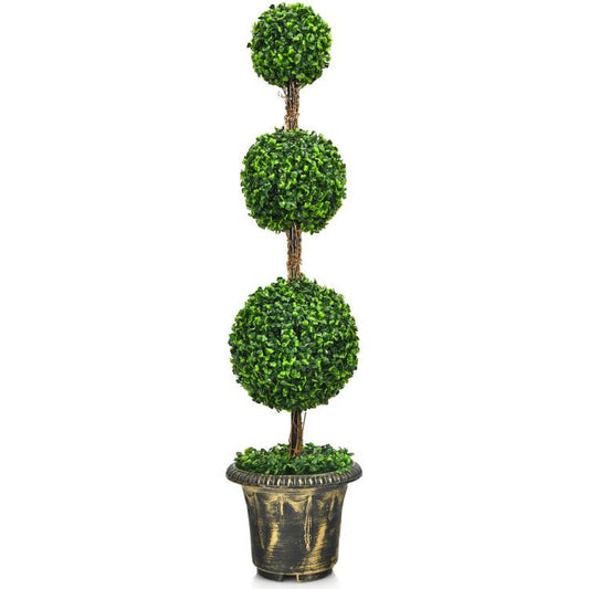 Elegant artificial topiary tree with three lush green spheres in a decorative pot