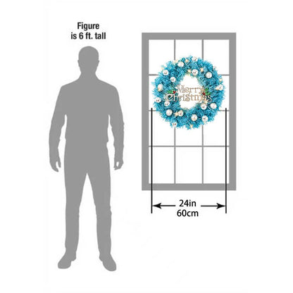 24-inch Blue Christmas wreath decor featuring festive ornaments and a cheerful message