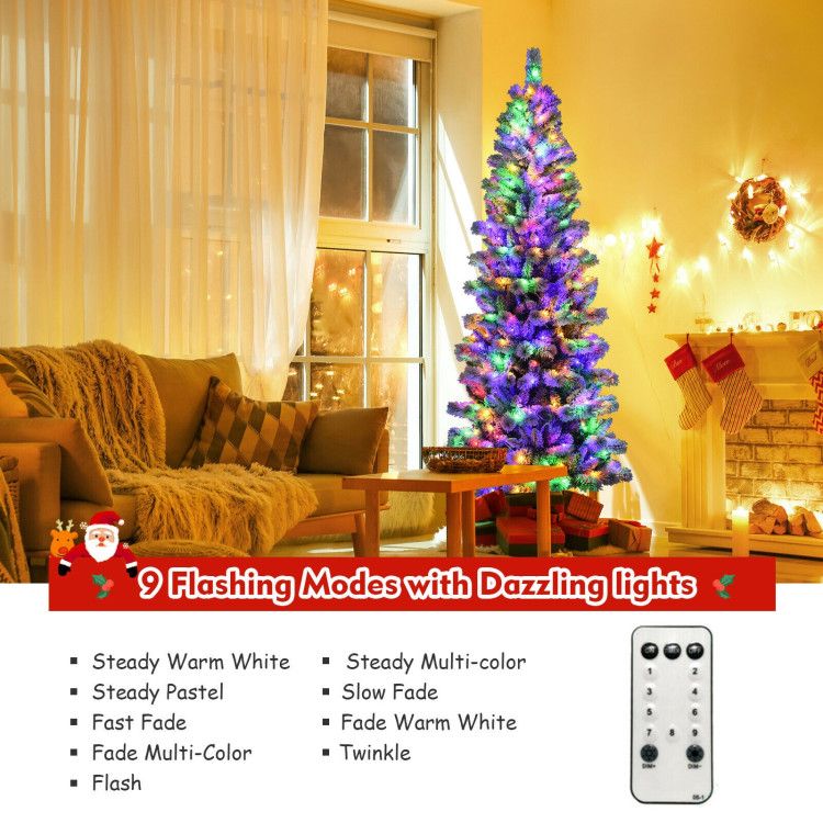 Christmas tree with 9 lighting modes in a cozy living room featuring multicolor and warm white lights