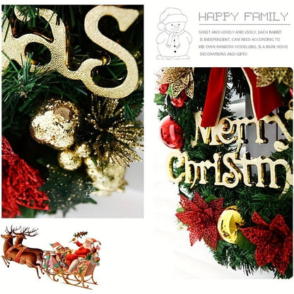 Festive Christmas wreath for front door featuring gold accents and decorative elements