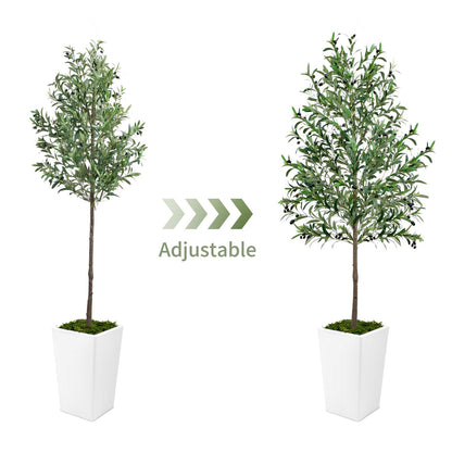 Adjustable decorative faux olive tree in a modern white planter for stylish home decor