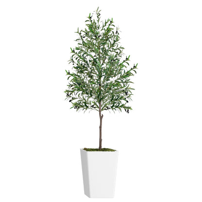 Tall decorative faux olive tree in a sleek white planter for stylish home decor