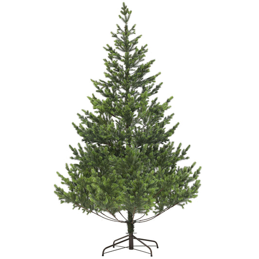 Sparse artificial Christmas tree with realistic green foliage and sturdy metal stand