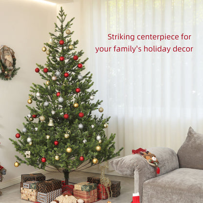 Sparse artificial Christmas tree decorated with red and gold ornaments, perfect for holiday decor