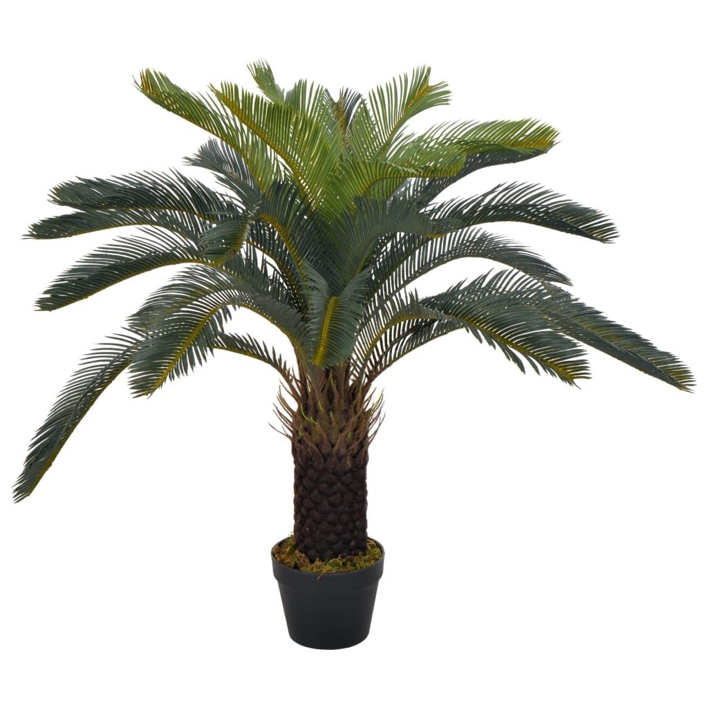 Lifelike fake palm tree decor in a black pot, perfect for home and office styling