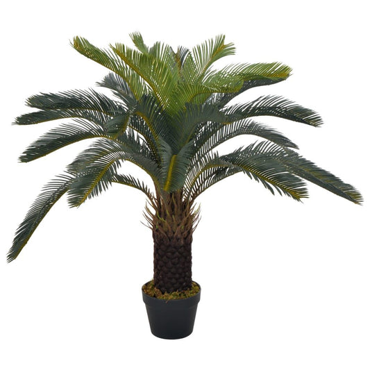 Lifelike fake palm tree decor in a black pot, perfect for home and office styling