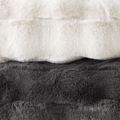 Soft white and gray faux fur throw blanket with plush texture for cozy home decor