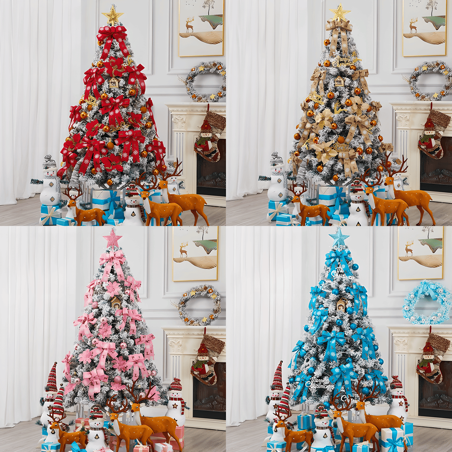 Faux pine Christmas tree 6FT decorated in vibrant colors with presents and festive ornaments