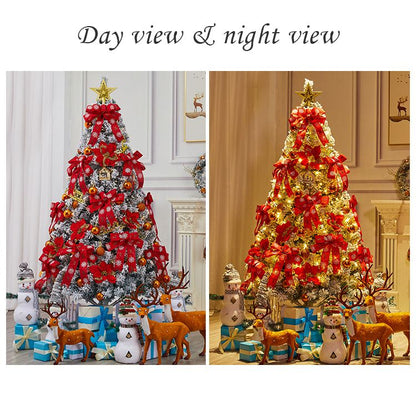 Faux pine Christmas tree 6FT beautifully decorated with red bows and ornaments for festive celebrations