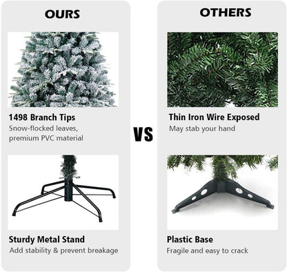 Comparison of Faux pine Christmas tree 6FT features: premium branches vs. thin wire, sturdy stand vs. plastic base