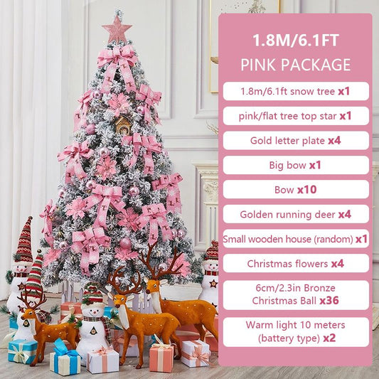 Faux pine Christmas tree 6FT adorned with pink decorations and a gold star topper