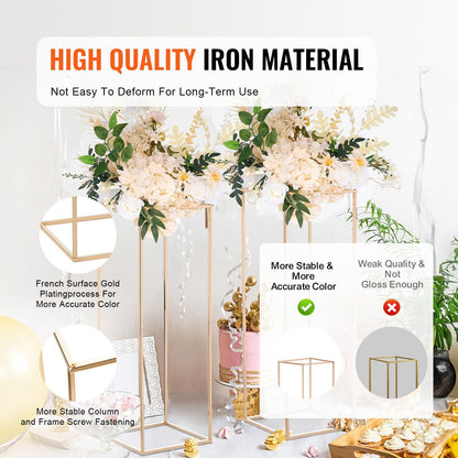 Stylish gold geometric flower stands made of durable iron for long-term use with floral arrangements