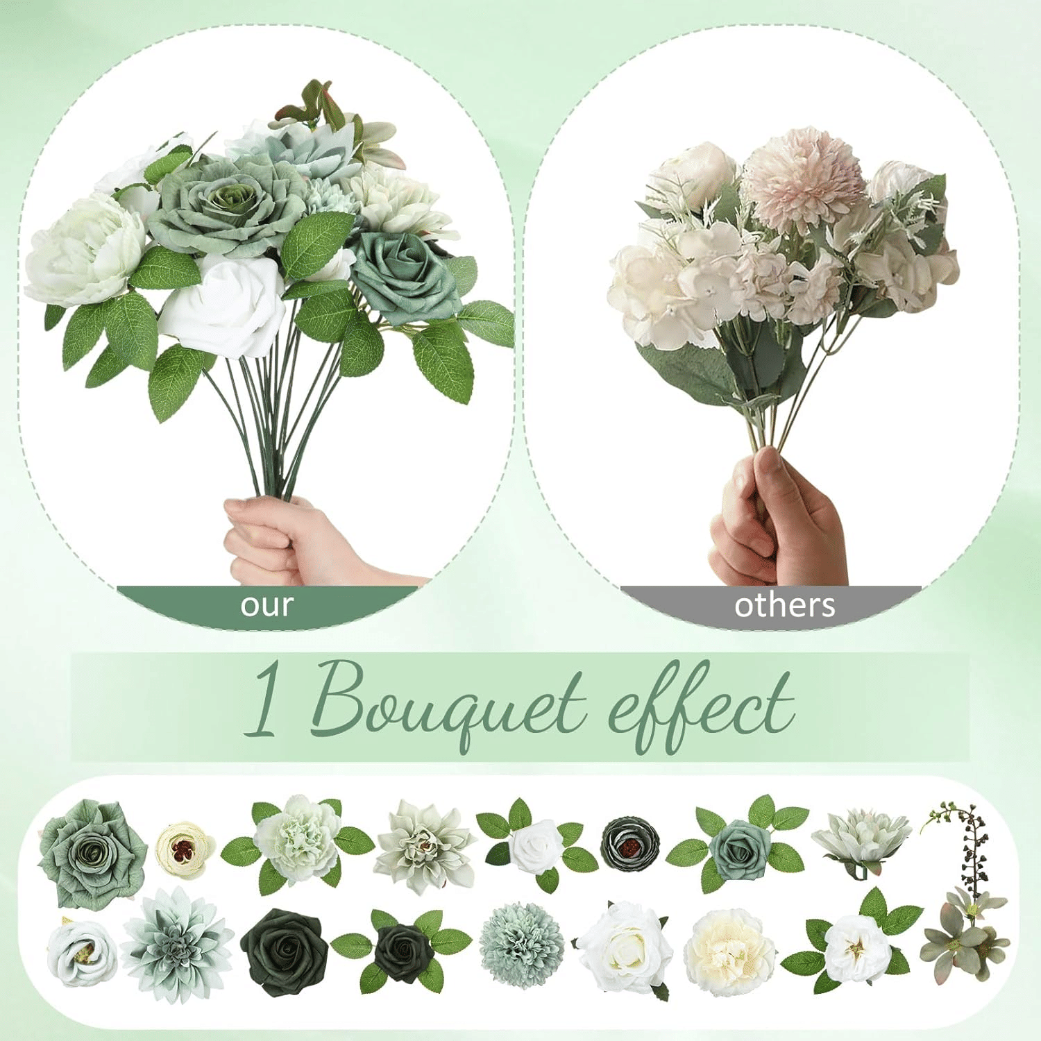 Comparison of two artificial flower bouquets highlighting differences with purple artificial flower arrangement on the left