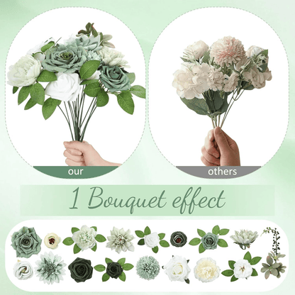 Comparison of two artificial flower bouquets highlighting differences with purple artificial flower arrangement on the left