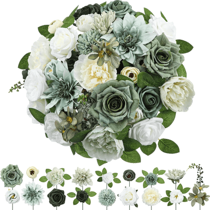 Purple artificial flower arrangement with various green and white flowers from FauxMart.com