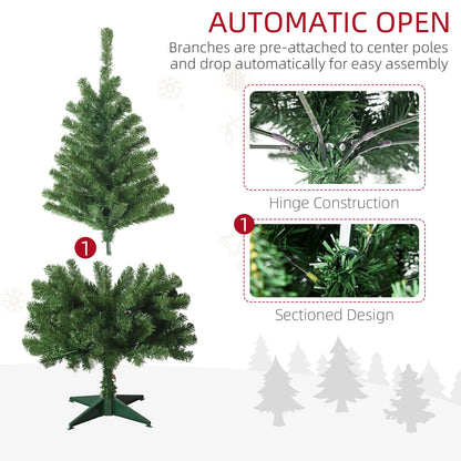 Holiday decor LED Christmas tree with automatic open hinge construction and sectioned design for easy assembly
