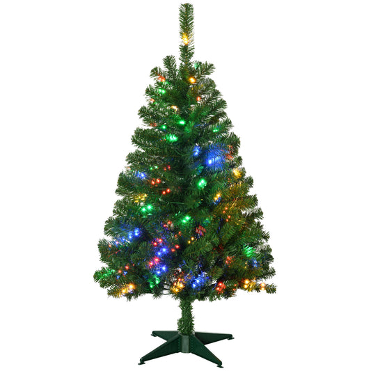 Holiday decor LED Christmas tree with multicolored lights on green artificial branches