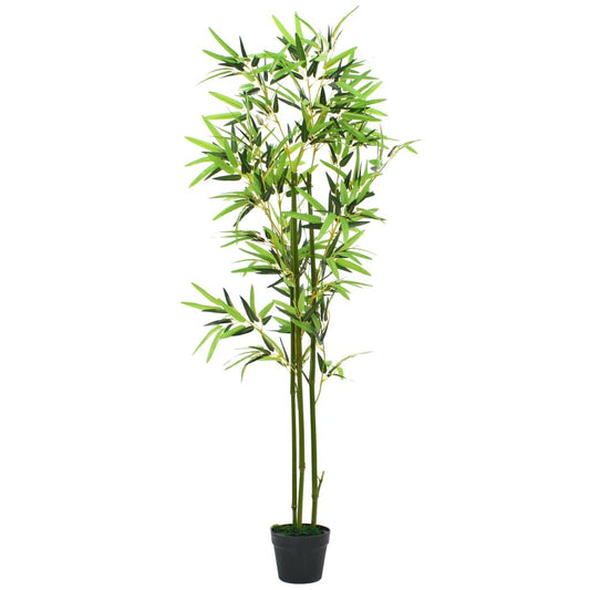 Realistic indoor fake bamboo plant in a black pot for home decor or office spaces