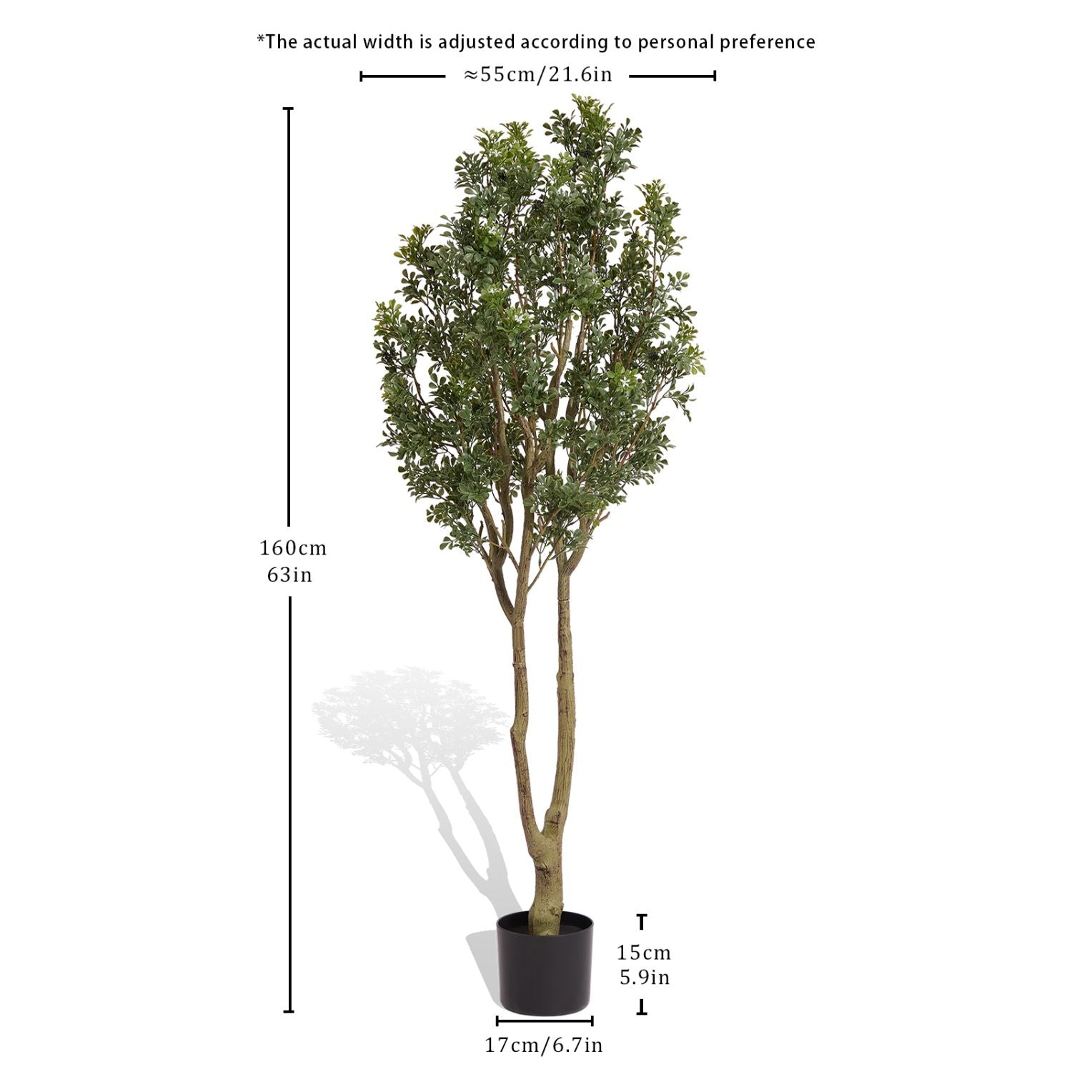 Large artificial plants in a decorative pot, designed for home or office decor with a height of 63 inches