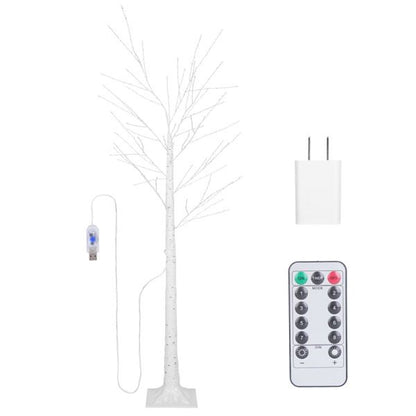 Lighted birch tree decor with remote control and USB adapter for adjustable lighting effects