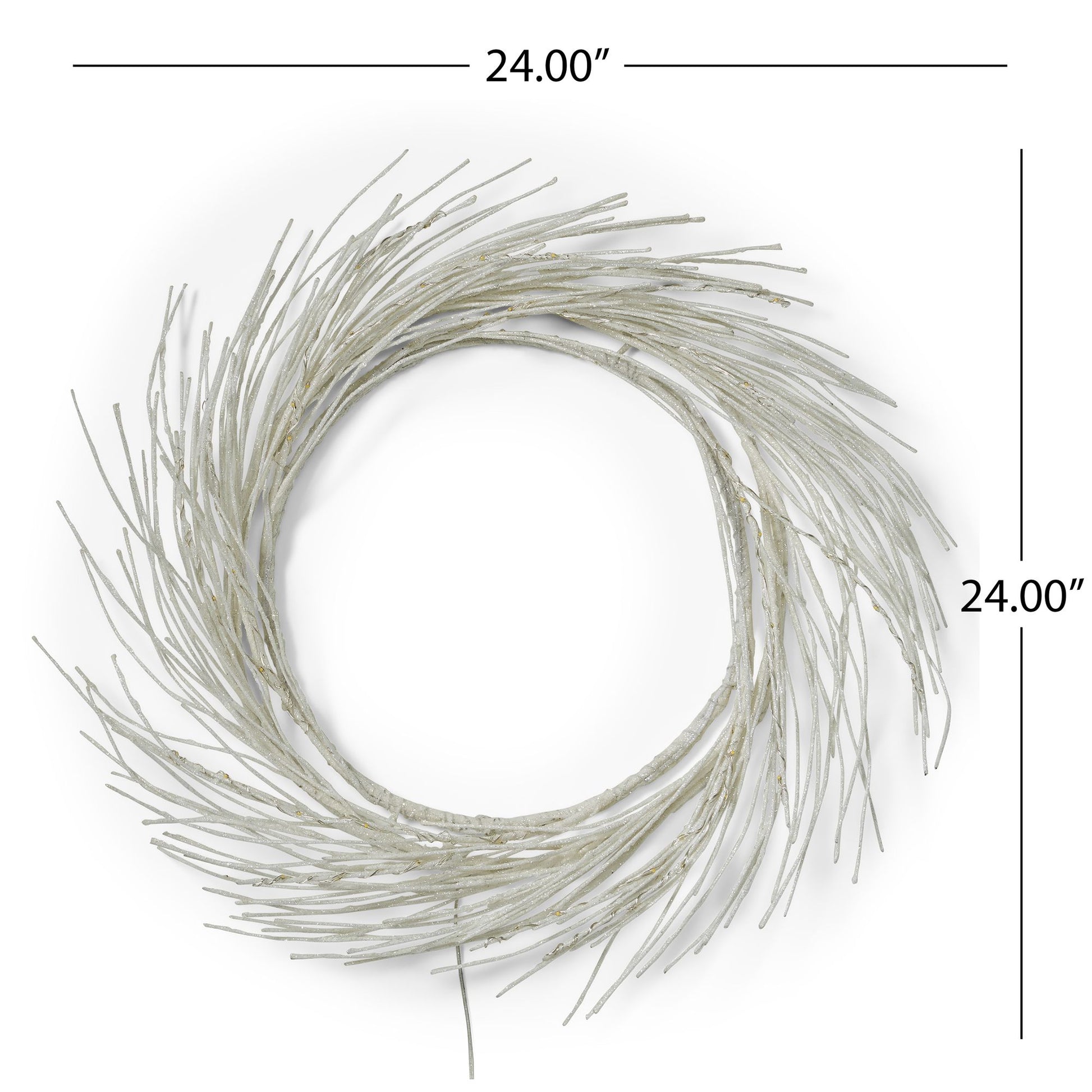 24 inch FauxMart lighted paper wreath with white branches and subtle glitter accents