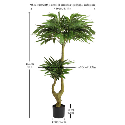 Long artificial plants for indoors featuring a lush leafy design and a realistic tree trunk in a black pot
