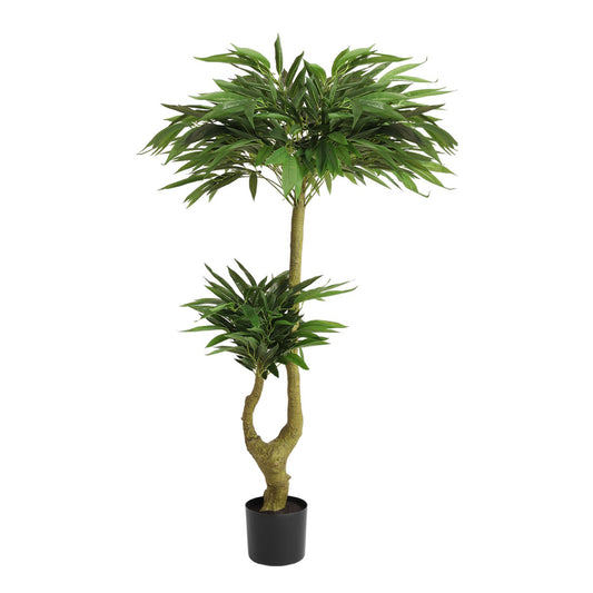 Tall long artificial plants for indoors with lush green leaves in a black pot for home decor
