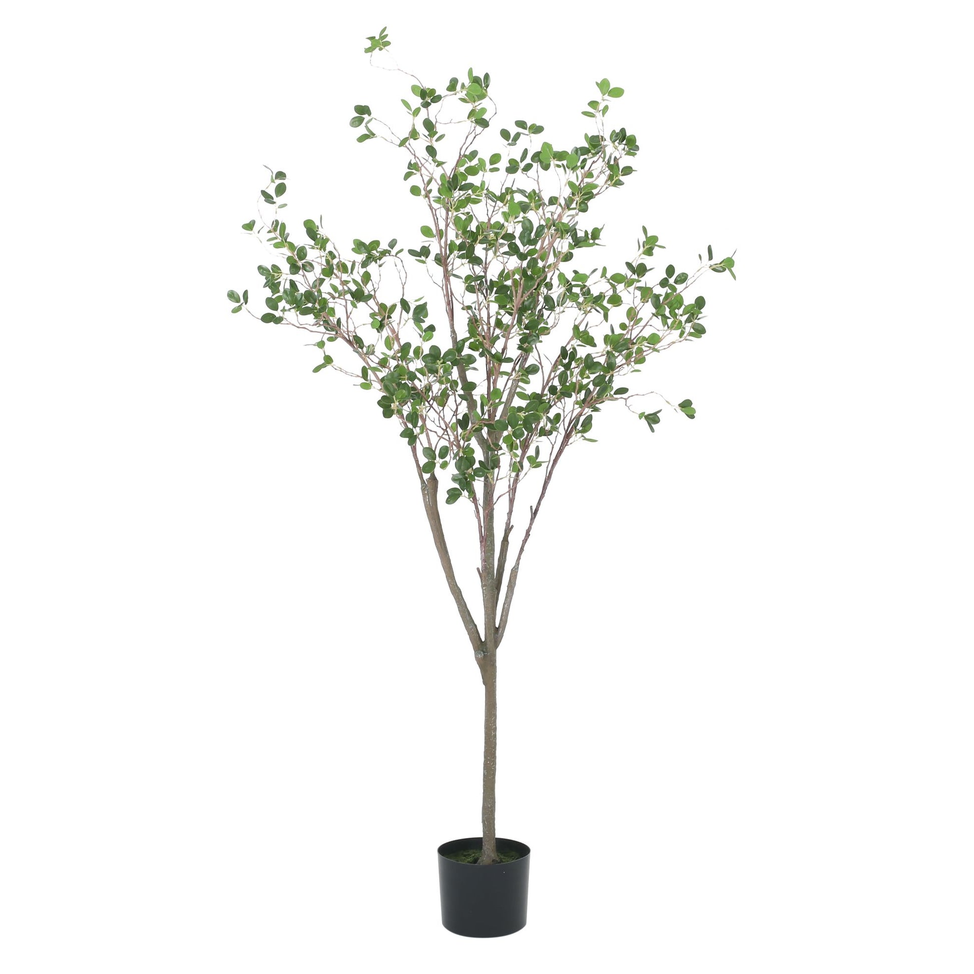 Milan leaf artificial plant in a black pot with realistic green foliage and sturdy branches