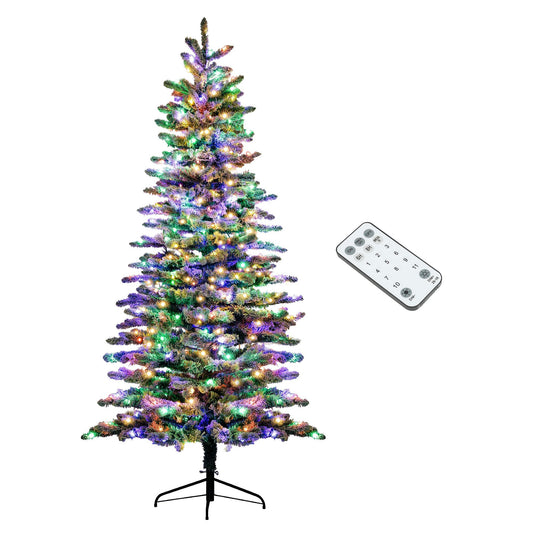 Mountain pine artificial Christmas tree with multicolor lights and remote control on black stand