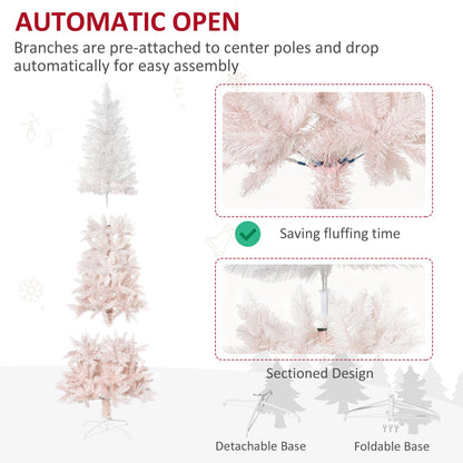 Pink and white artificial Christmas tree with automatic open branches and detachable foldable base
