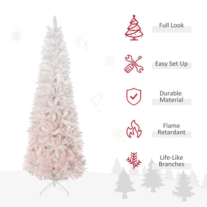 Pink and white artificial Christmas tree with life-like branches and durable flame retardant material