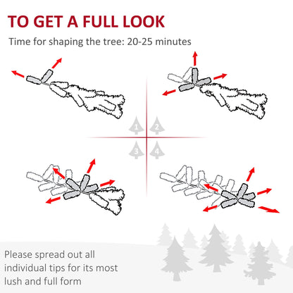 Instructional diagram showing how to shape the pink and white artificial Christmas tree branches for a full look