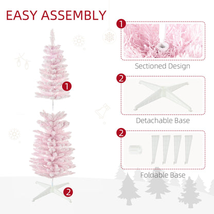 Easy assembly pink artificial pencil Christmas tree with detachable and foldable white base