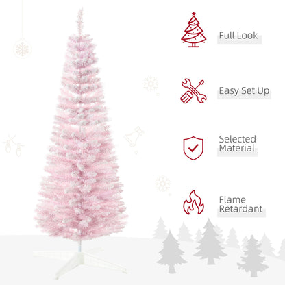 Pink artificial pencil Christmas tree with easy set up and flame retardant material from FauxMart.com