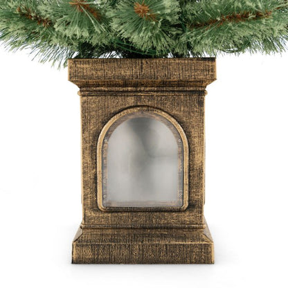 Base of a pre-lit artificial Christmas tree with a decorative bronze finish