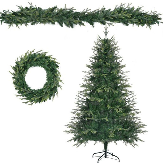 6ft pre-lit Aspen fir Christmas tree with matching wreath and garland for festive holiday decor