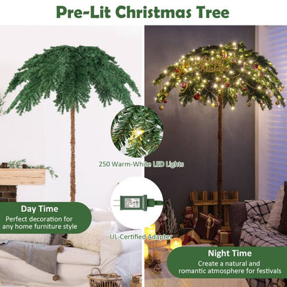 Pre-lit Christmas palm tree with 250 warm-white LED lights for festive home decoration day and night