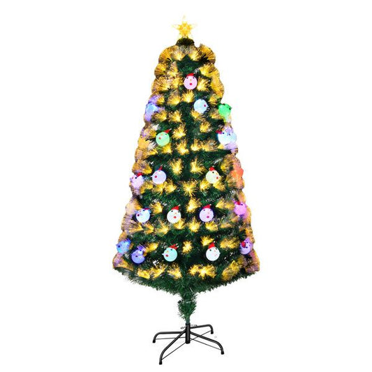Pre-lit fiber optic Christmas tree with colorful lights and festive decorations for holiday celebrations