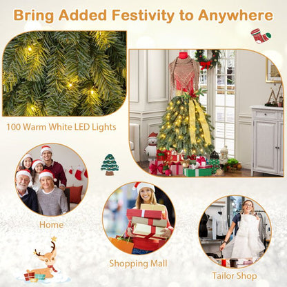 Pre-lit mannequin Christmas tree decorated with warm white LED lights in a festive setting